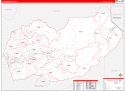 El Dorado County, CA Wall Map Zip Code Red Line Style 2026